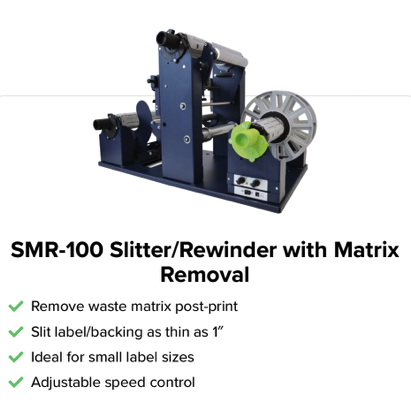afinia zap labeler smr-100 slitter rewinder with matrix removal 